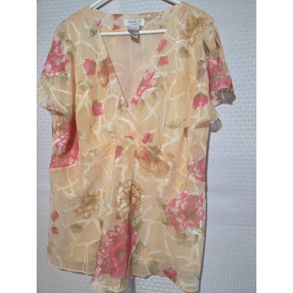 Dress-U-II By Sharon Womens  2X, Floral Sheer‎ Lined  Coquette Romantic  Blouse